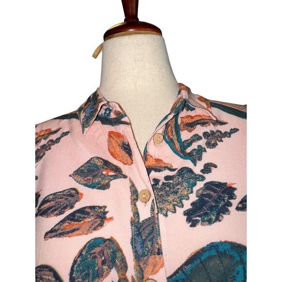 Naturals d&co | Tropical Palm Print Button-Up Shirt | Cuffed Sleeve | XS - Picture 5 of 8